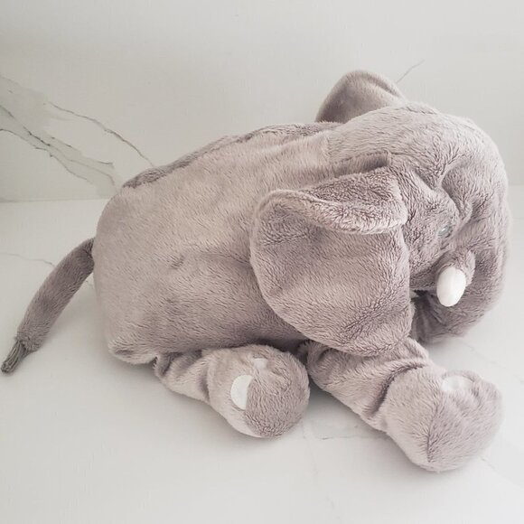 Plush Light Grey Elephant Floppy  Ears White Tusks Blue Eyes Soft Stuffed - Picture 4 of 5